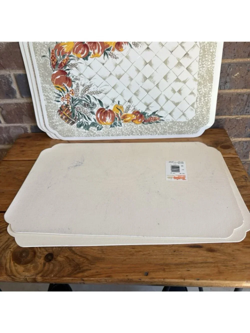 Vtg Town & Country Fall Harvest Placemats Pumpkins Wheat Set Of 6 Vinyl